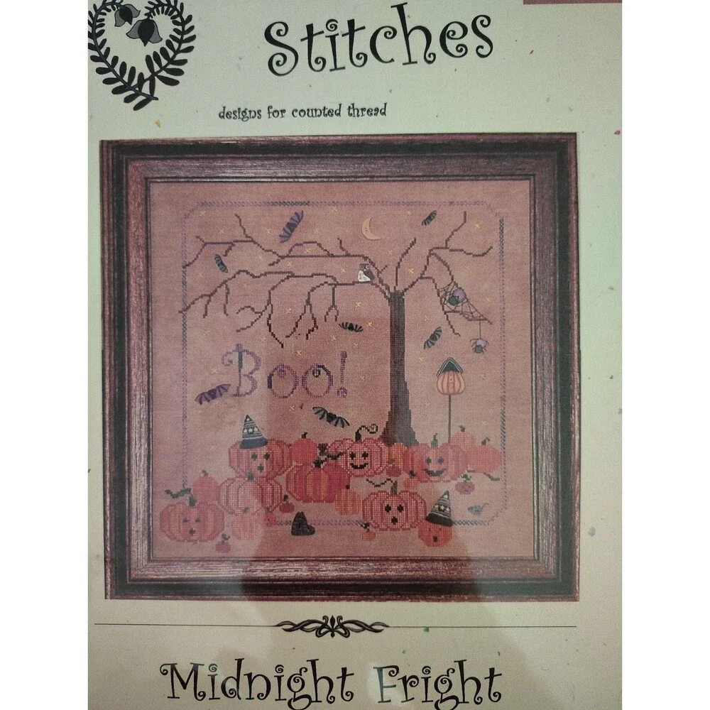 Praiseworthy Stitches MIDNIGHT FRIGHT Halloween Cross Stitch Pattern OOP Chart